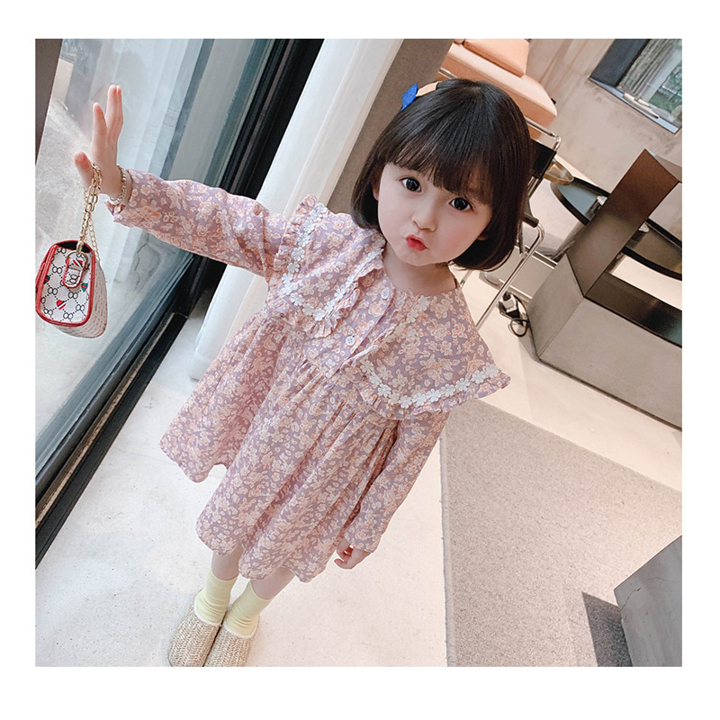 七色王国女童春季新款碎花连衣裙女宝宝蕾丝裙子2021韩版儿童洋气公主