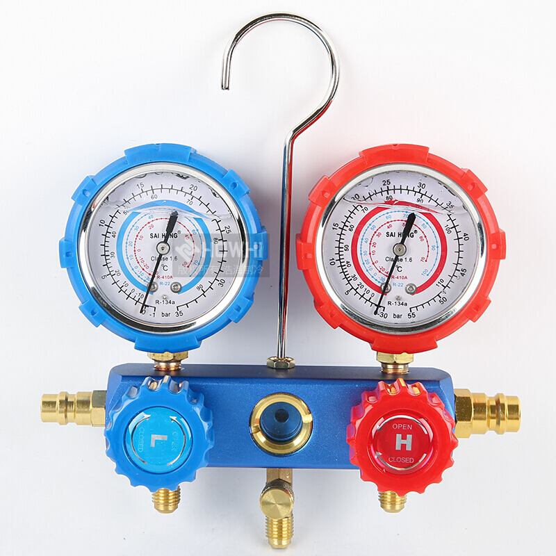 空调加氟表 雪种压力表冷媒双表阀家用维修工具R12 22 R134A R41 通用款(油表)套装配可调车用+定/变频空调高清大图