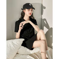 唐狮小个子Polo领连衣裙2024新款裙子女夏季休闲气质梨形身材女装_77 M A款/系带款/黑色/第二批