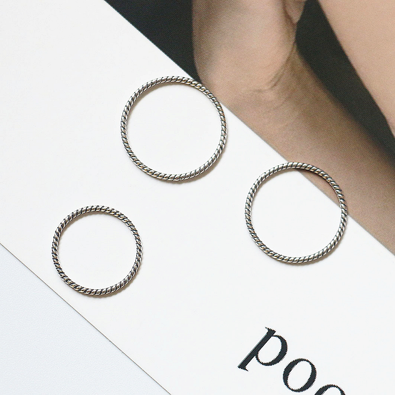 简约复古S925纯银麻花泰银戒指指环1.2mm纤细显手长尾戒关节戒银送女朋友老婆情人节七夕生日礼物