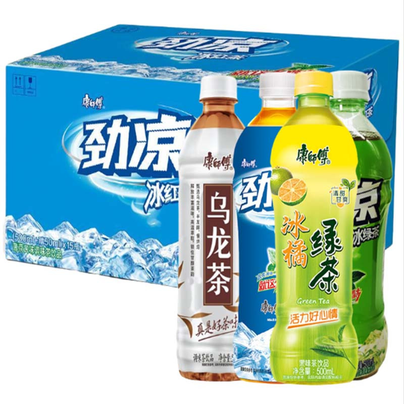 康师傅茶饮料劲凉冰绿茶冰橘绿茶饮料多口味500ml15瓶视频