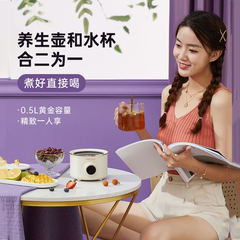 金正(NiNTAUS))养生杯电炖杯小型加热水杯煮茶养生壶热牛奶办公室_紫色