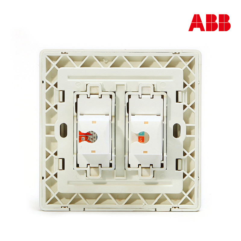 ABB开关插座 德逸珍珠金 二位电话电脑插座电话+网络面板AE323-PG