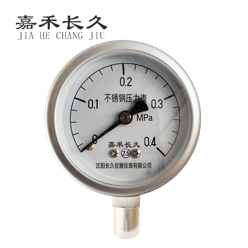 嘉禾长久+不锈钢压力表检测定制型+Y60BF+块 0-0.4Mpa