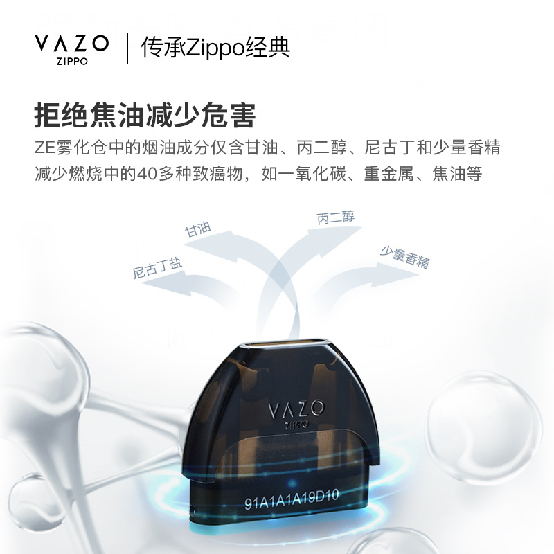 美国VAZO_Zippo 电子烟套装(烟杆+烟弹)雾化换弹小烟蒸汽烟 电子雾化器便携式充电纯色系列 古木棕
