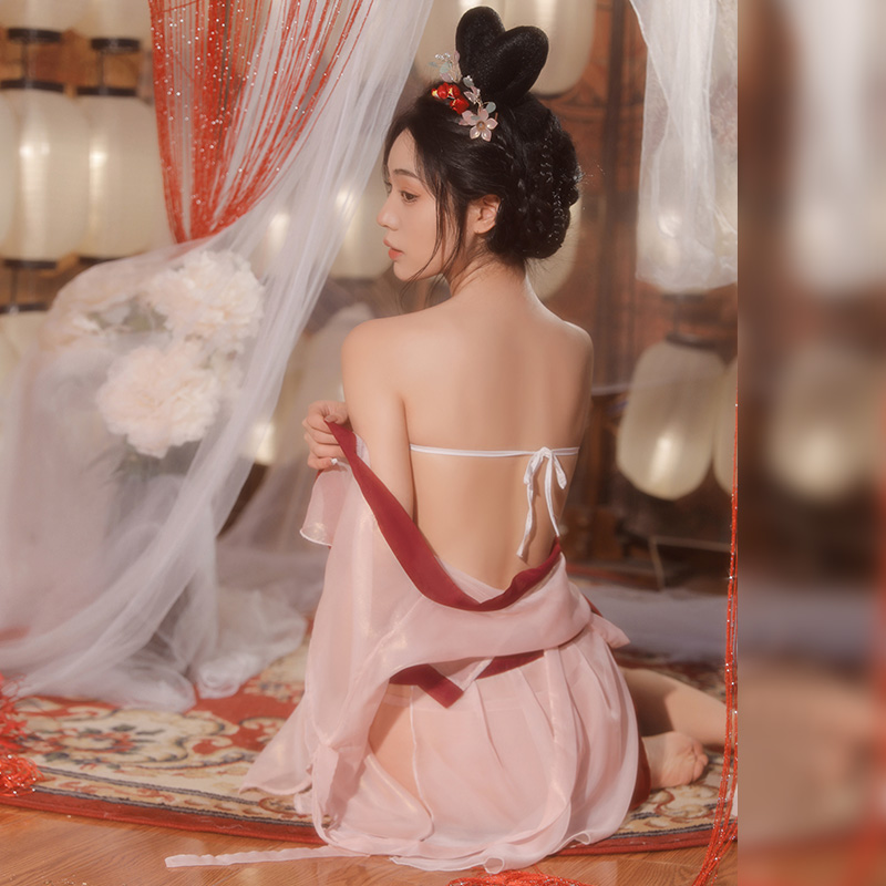 霏慕情趣内衣复古风汉服制服诱惑角色扮演女式情趣睡衣裙网纱透视开裆露乳免脱系带性感裸背肚兜血滴子T裤丁字内裤6878高清大图