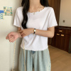 [1折价26.9元叠加优惠券]唐狮 短袖T恤夏季女圆领木耳边短款休闲上衣小个子打底衫