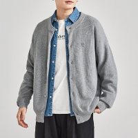 唐狮0春季新款开衫毛衣男港风潮牌外套学生外穿宽松线衣黑色 XXL 麻灰
