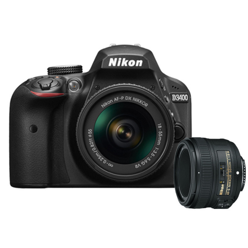 [店保五年]Nikon/尼康D3400双镜头套机AF-P 18-55mmVR变焦镜头+50 1.8G人像镜头[全新港版]高清大图