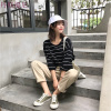 2018秋装韩版松紧腰休闲裤宽松复古工装直筒裤九分裤阔腿裤女学生
