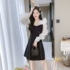 权小威 高级感荷叶边雪纺拼接连衣裙2022秋季新款长袖收腰显瘦仙女裙
