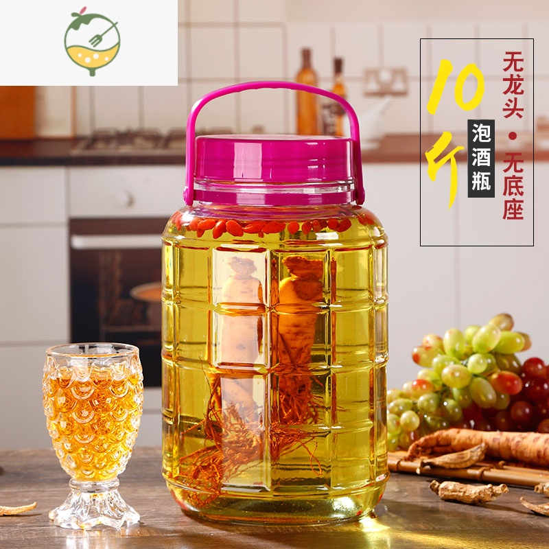 YICHENG泡酒玻璃瓶带龙头酒坛泡菜坛子家用酵素桶酿酒容器10斤20斤密封罐 加厚方格10斤无龙头酒具
