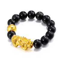 黄金码头 3D硬金貔貅转运珠手链999足金手串情侣男女款珠宝首饰