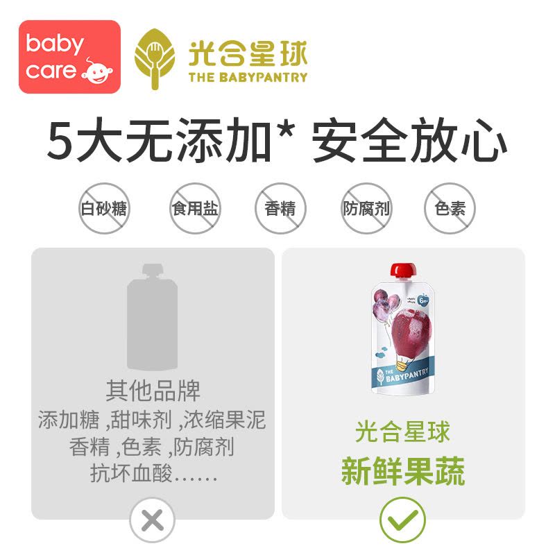 babycare新西兰辅食品牌光合星球原装进口欧盟果泥婴儿西梅泥1袋TG 香蕉苹果味泥(三分之一效期)图片