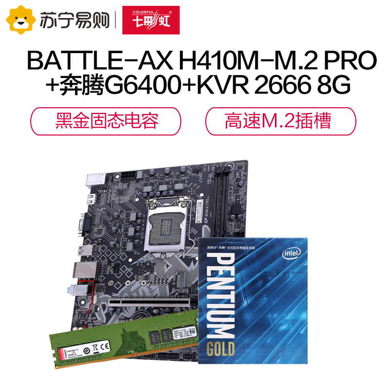 七彩虹BATTLE-AX H410M-M.2 PRO V20 主板+奔腾G6400+金士顿KVR 2666 8G内存