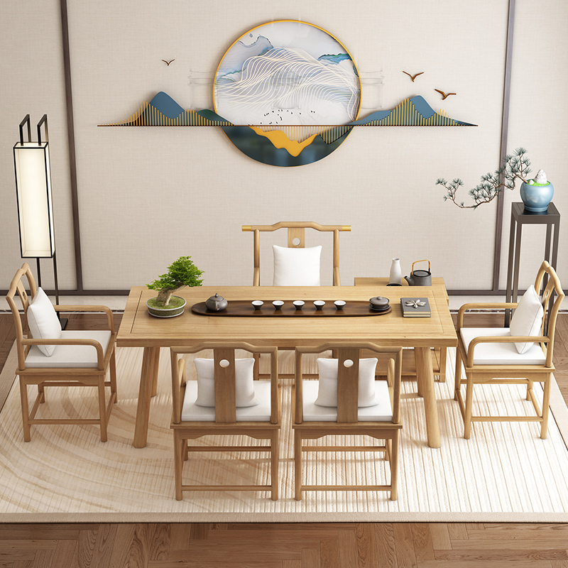 唐臻茶桌实木茶台1米8功夫新中式禅意现代简约家用茶几泡茶桌椅子组合