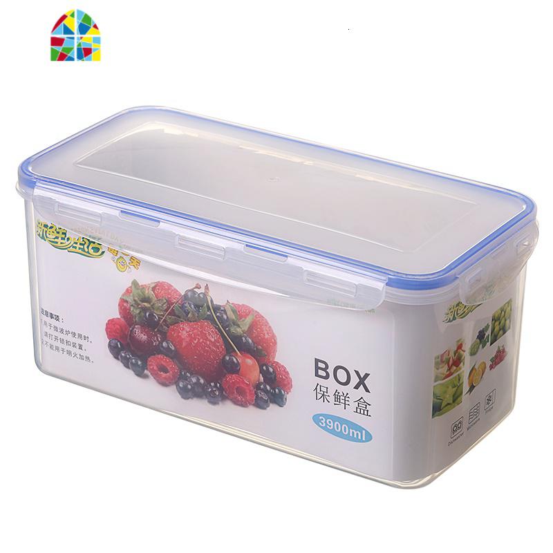 直销长方形3900ml密封食品冰箱收纳保鲜盒微波可冷冻储存盒色可选 FENGHOU