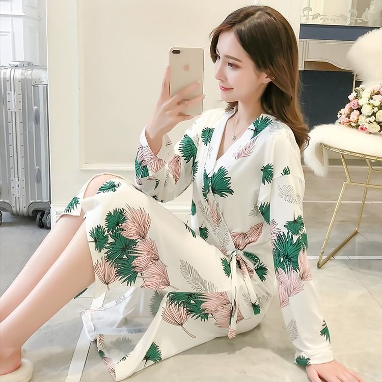 和服睡衣女夏季短袖睡裙浴衣宽松大码睡袍女春秋性感中长款浴袍