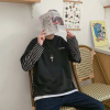 梵克公牛T恤男长袖原宿风衣服条纹假两件上衣港风学生韩版流ins网红体恤
