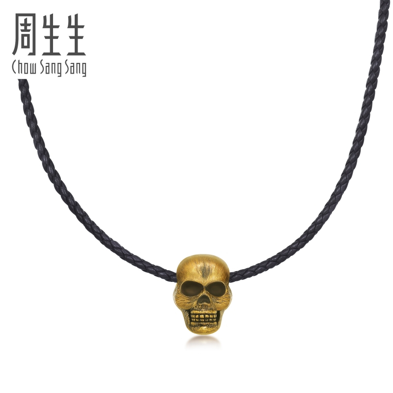 周生生(chow sang sang)黄金项链足金noir系列骷髅头坠子项链86525n