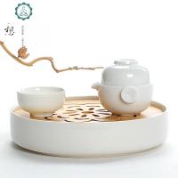 竹制陶瓷迷你长方形小茶盘日式储水办公便携茶海托盘干泡台大小特 封后 加宽桃花黑圆盘28cm茶具