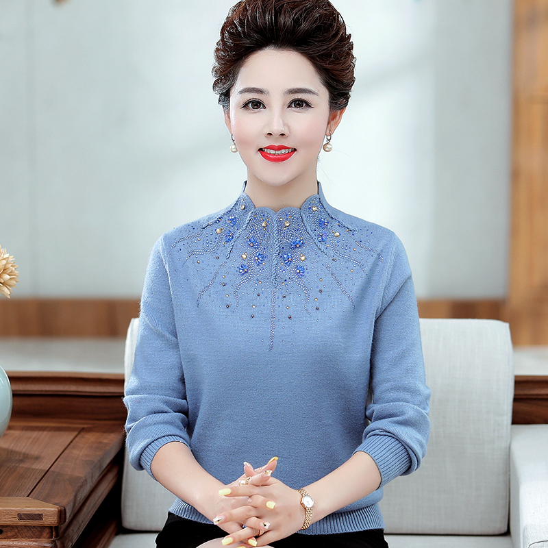 新款秋冬装洋气中年妇女加大妈妈羊毛衫中老年女毛衣半高领打底衫