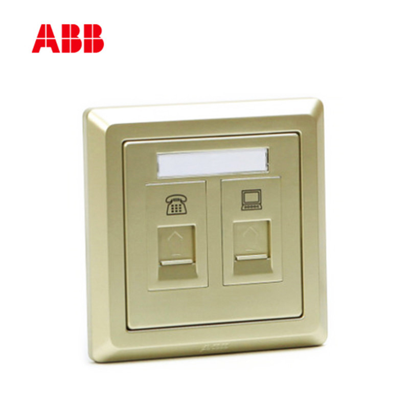 ABB开关插座 德逸珍珠金 二位电话电脑插座电话+网络面板AE323-PG