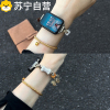 适用oppo手环2表带金属四叶草智能OPPO手环1代皮质拼接替换腕带3139B
