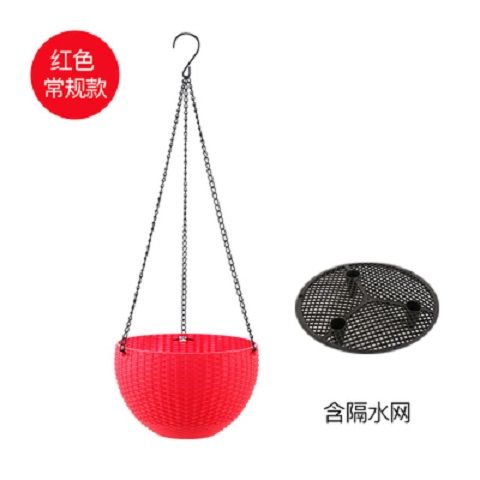 吊兰绿萝花盆塑料垂吊挂盆中等专用悬挂吊盆吊篮花盆自动吸水|红色常规款(带隔水网) 中(直径21CM)