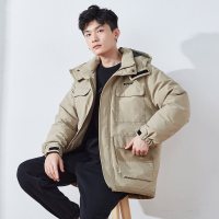 [2.5折价286元]唐狮冬季新款羽绒服男口袋拼接脱卸短款连帽羽绒服秋冬