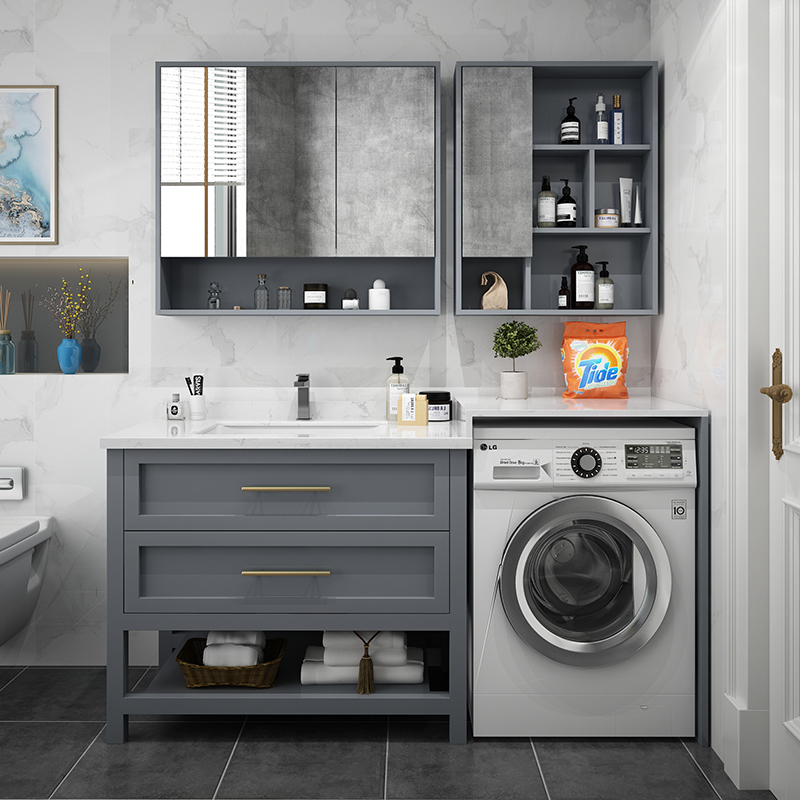 北欧橡木洗衣机柜浴室柜组合一体洗衣柜洗脸盆柜卫生间洗漱台定制18米
