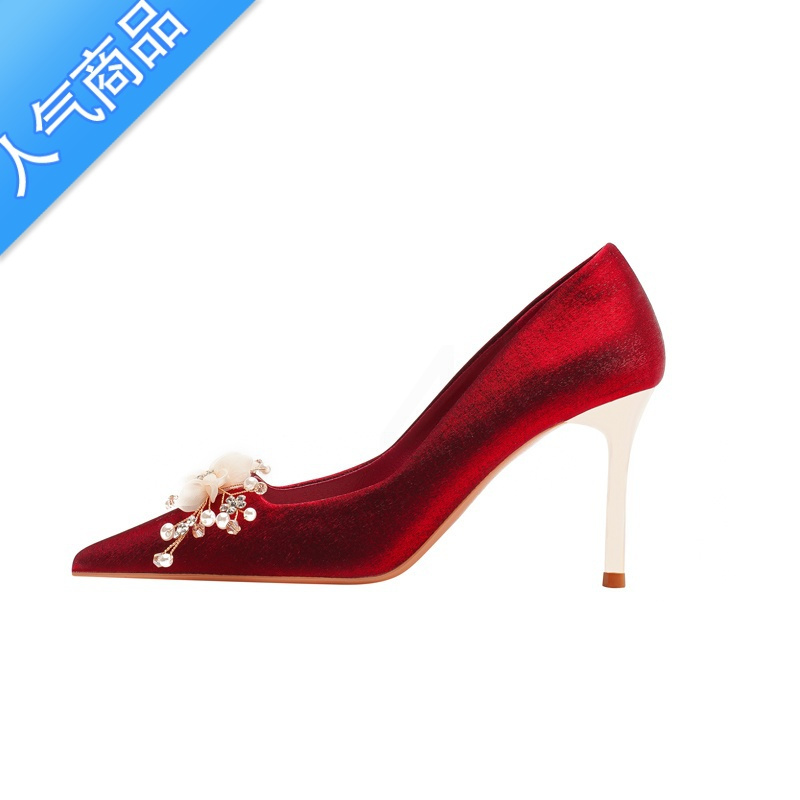 SUNTEK新款中式婚纱敬酒婚宴婚鞋女秀禾礼服不累脚小众新娘鞋红色高跟鞋