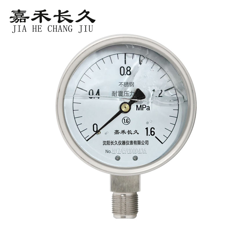 嘉禾长久 不锈钢耐震压力表检测定制型 YTN100BF 块 YTN100BF0-1.6Mpa
