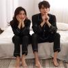 情侣睡衣真丝长袖春秋季冰丝绸女开衫加大码加肥胖MM男女黑色套装 黑色 女款M码