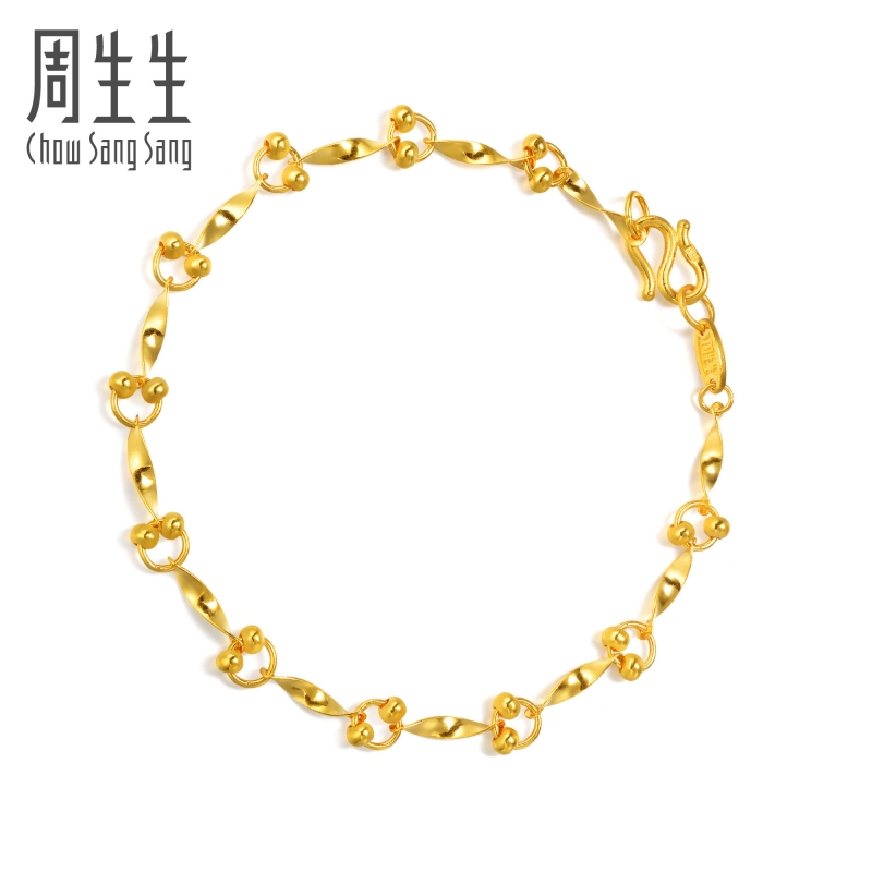 周生生(chow sang sang)黄金足金首饰品扭片间双珠手链黄金手链女士女