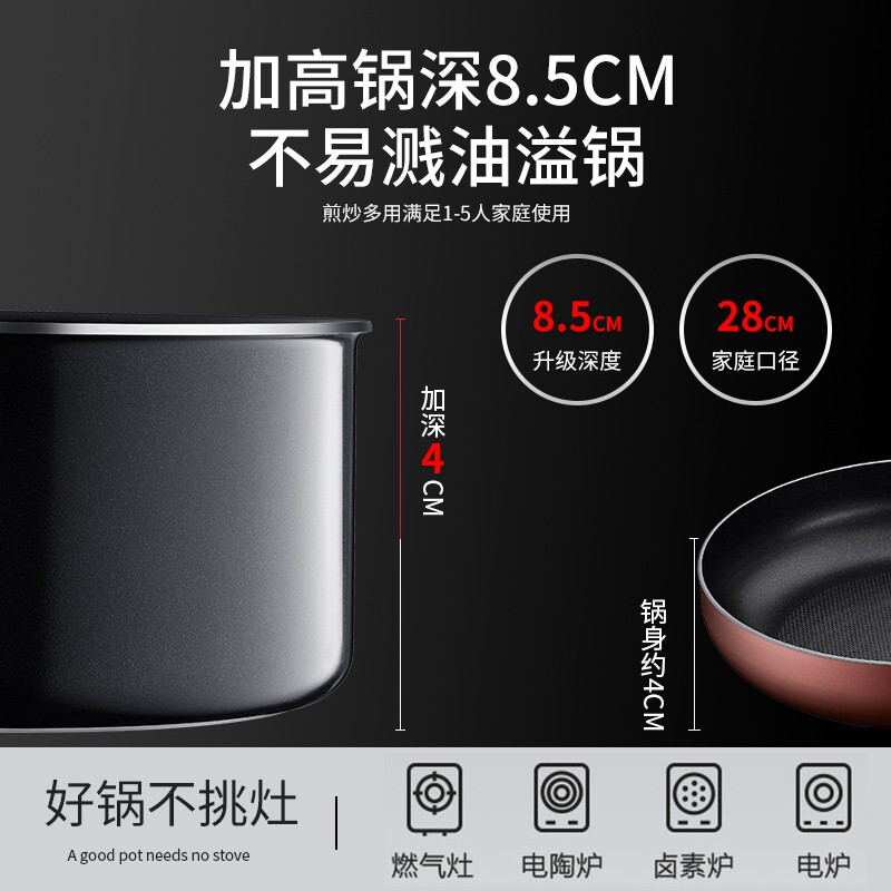 苏泊尔(SUPOR)D系列不粘深型煎炒锅家用炒菜平底锅燃气灶电磁炉通用EJ28QAP-01高清大图
