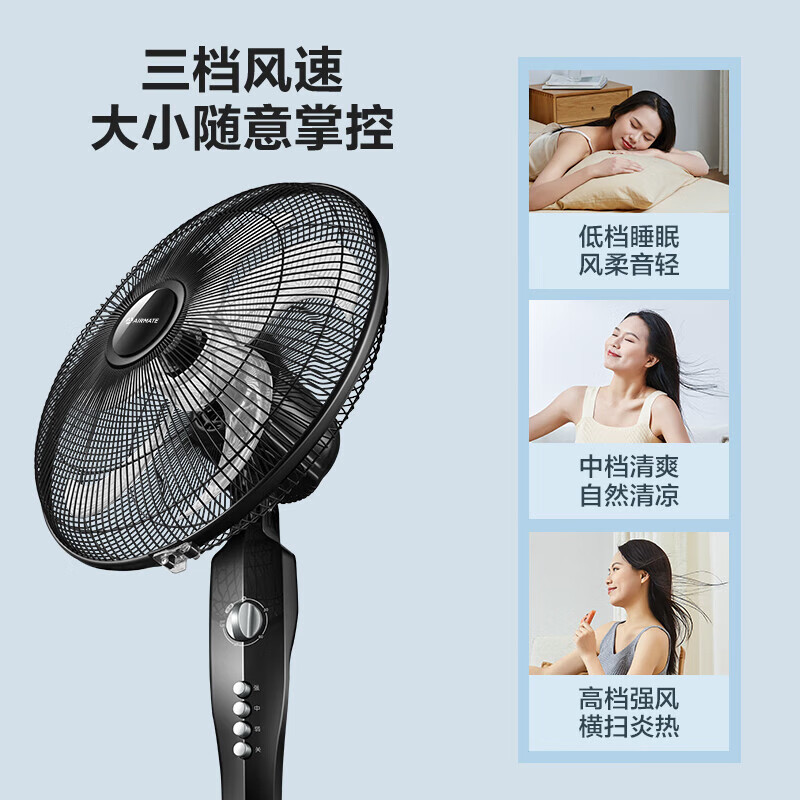 艾美特(AIRMATE)五叶家用电风扇大风量机械立式落地扇轻音节能柔风定时电扇宿舍降温风扇 FSW65T2-5高清大图