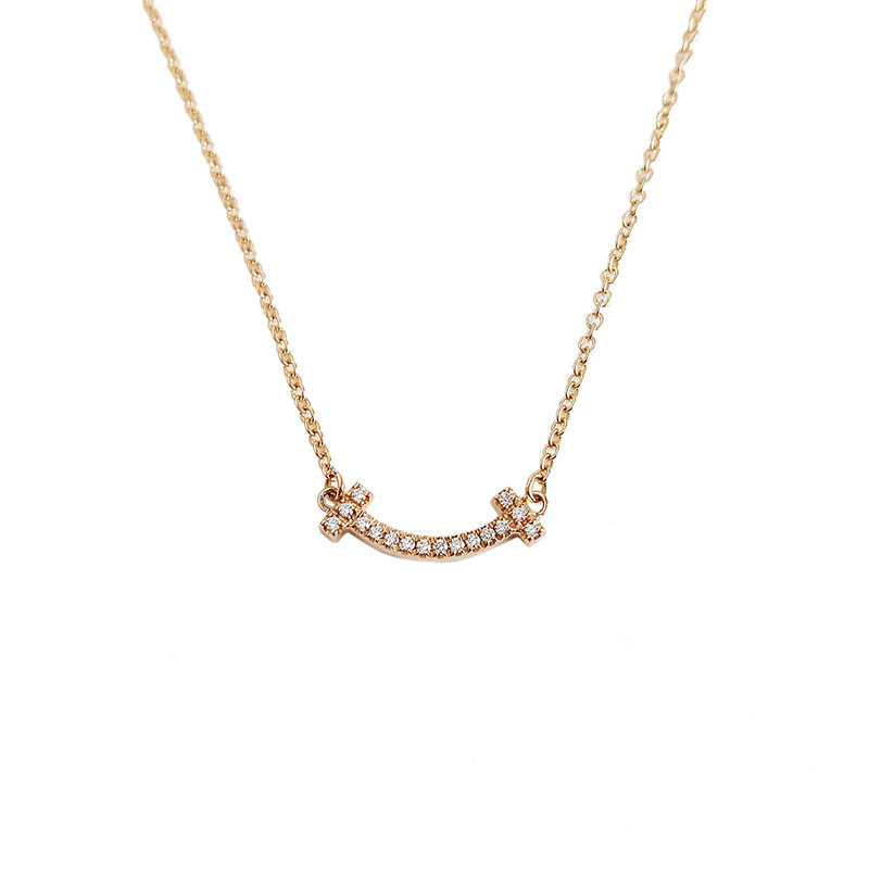 正品二手95新蒂芙尼tiffanytiffanyt18k玫瑰金迷你号满钻石smile项链