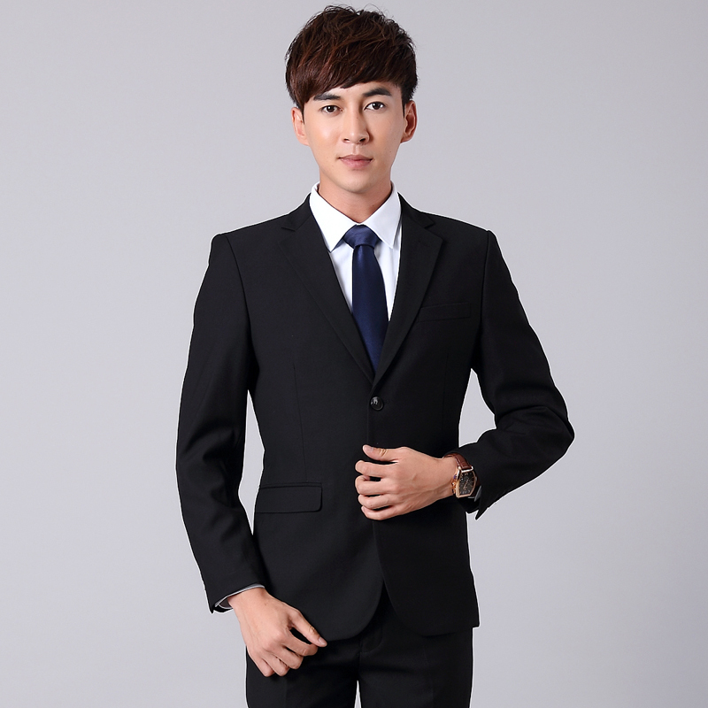 职业装男套装西服修身商务面试正装韩版2019款教师工装西装男套装