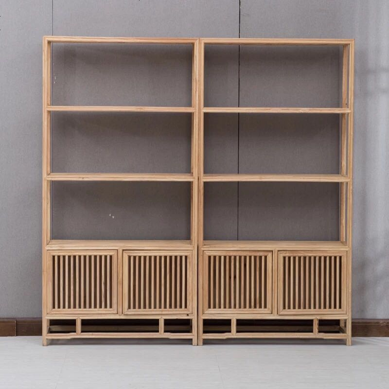 新中式书架实木书柜陈列柜展示柜博古架组合白蜡禅意茶叶置物架子 组合三(颜色可定)_0.8-1米宽