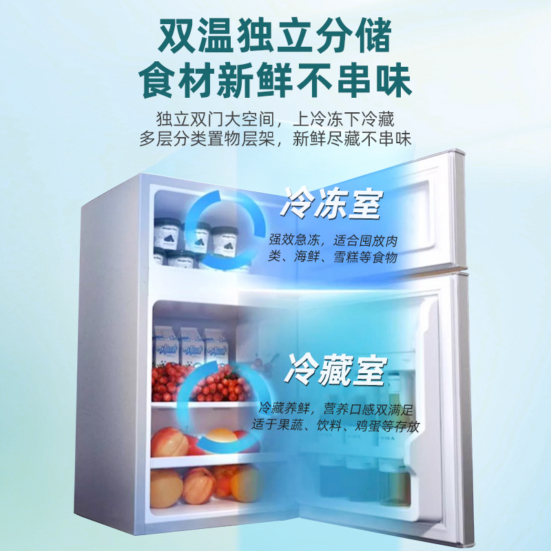 志高小型双门迷你小冰箱 家用双开门电冰箱 节能两门冰箱小直冷
