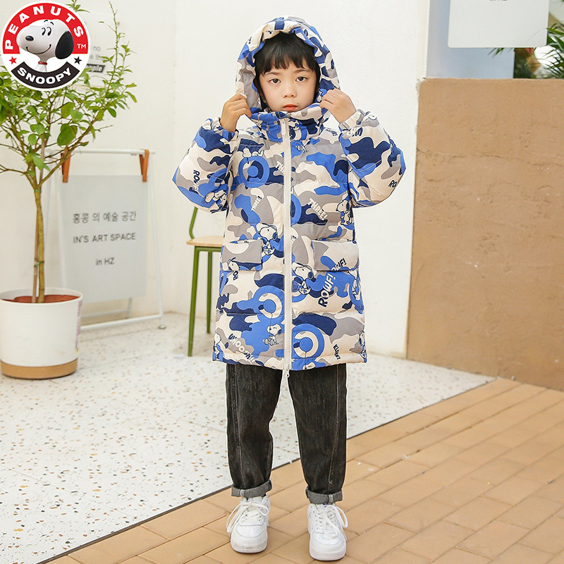 史努比(SNOOPY)儿童冬季加厚羽绒服男女中大童迷彩中长款羽绒服HL-21193