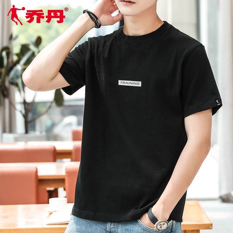 乔丹短袖T恤男2022春夏新款棉透气宽松半袖男装圆领休闲运动服男运动T恤