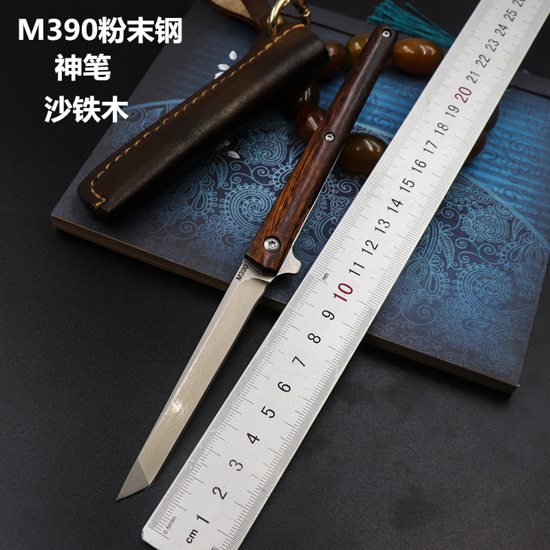 小神笔户外随身刀m390粉末钢折叠edc工具刀沙漠铁木柄小刀迷你刀
