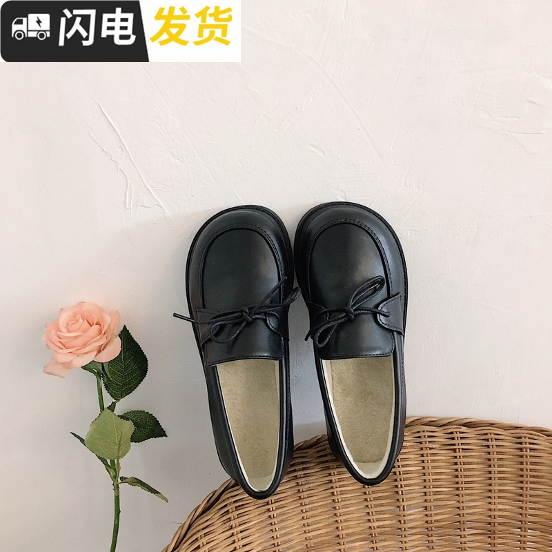秋冬ins英伦风日系软妹大头小皮鞋女学生韩版ulzzang加绒JK制服鞋启如休闲鞋休闲鞋