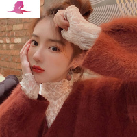 艳如飞春季新款洋气小衫加绒内搭蕾丝衫女气质百搭长袖镂空网纱打底上衣蕾丝衫