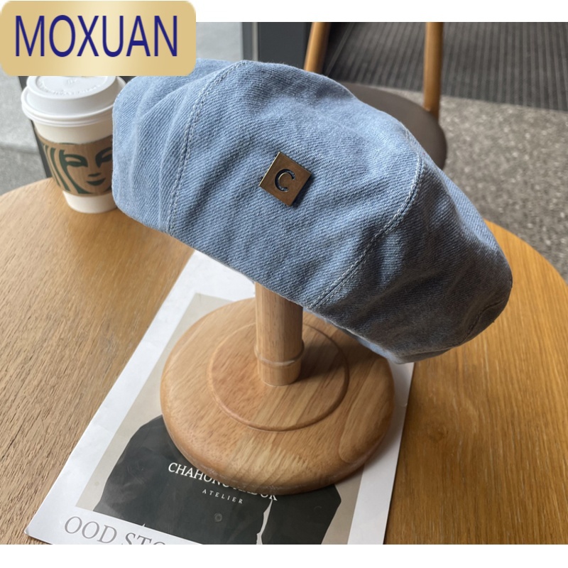 MOXUAN西本日系百搭牛仔贝雷帽女大圆脸适合韩版时尚网红画家帽子显脸小