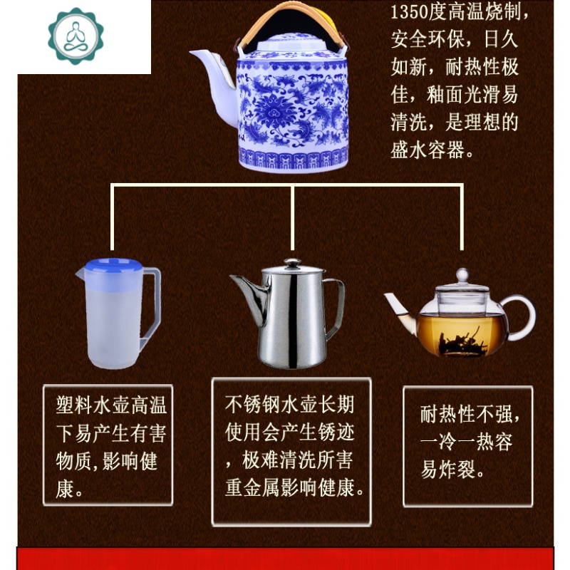 景德镇茶壶陶瓷器大号容量青花瓷冷水壶凉水壶水杯家用单壶泡茶壶 封后 2.8心想事成收藏家购