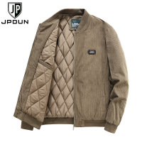 JPDUN吉普盾男士夹克冬季加绒灯芯绒夹克男装棒球领保暖外套 L 驼色