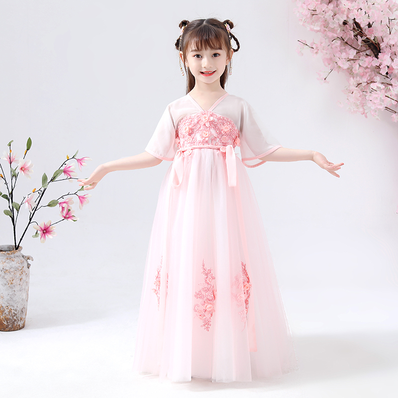 10岁小孩古装儿童古装汉服女夏装中国风仙女服小孩唐装女童古风连衣裙